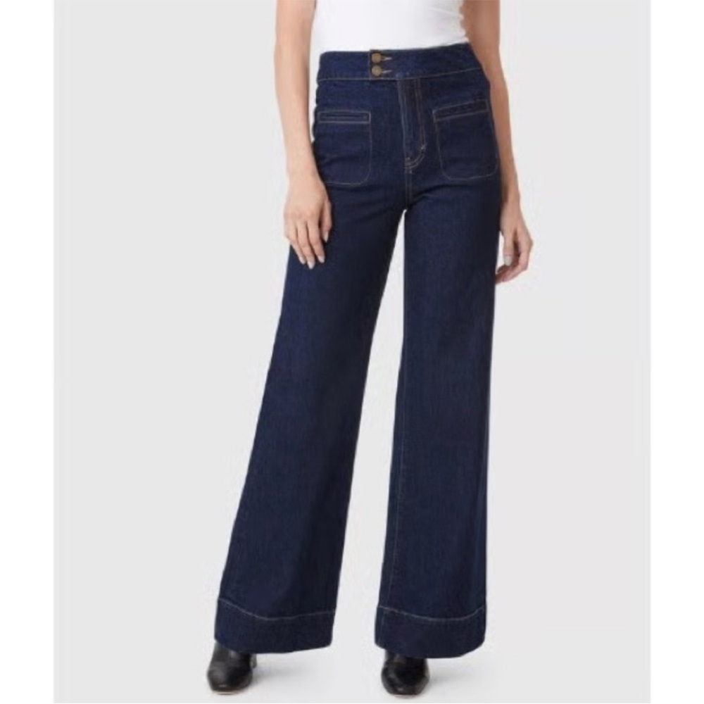 Habitual Cowgirl Wide Leg Dark Blue Jeans Front Pockets Sailor 26”